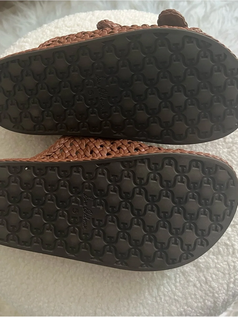 Sam Edelman Brown Woven Slide Sandals with Gold Buckles